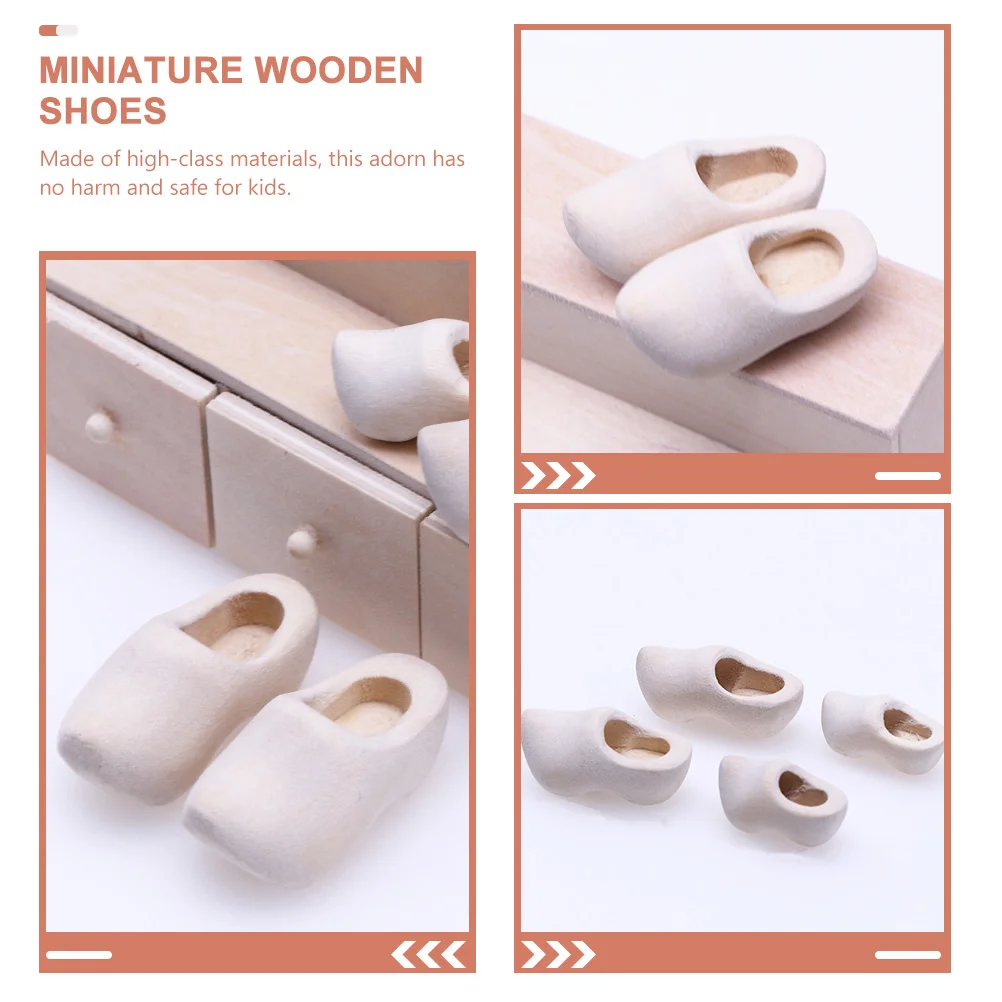 4 Pcs Mini Dutch Wooden Shoes Handmade Klompen House Craft Home Accessories Miniature Blank Toy Baby for