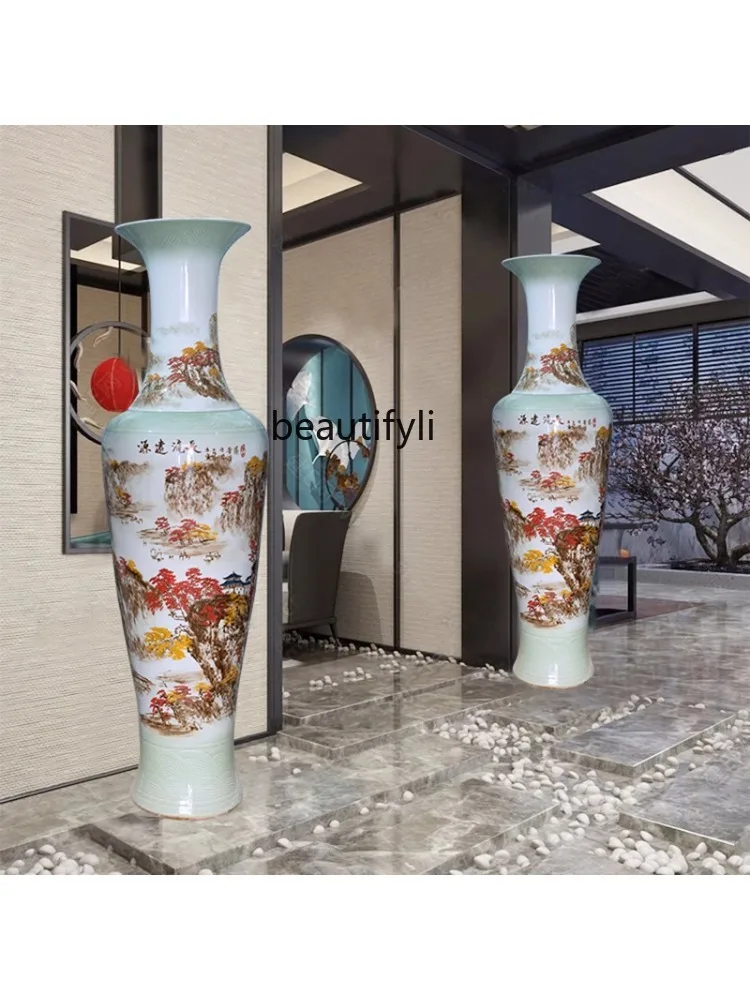 Long-Standing Hand-Painted Floor Vase Ceramic Living Room and Hotel Company Decoration Opening and Housewarming Ornaments