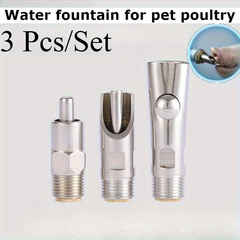 3 Pcs/Set Stainless Steel Farm Household Pet and Poultry Drinking Water Pinball Drinking Water Automatic Faucet