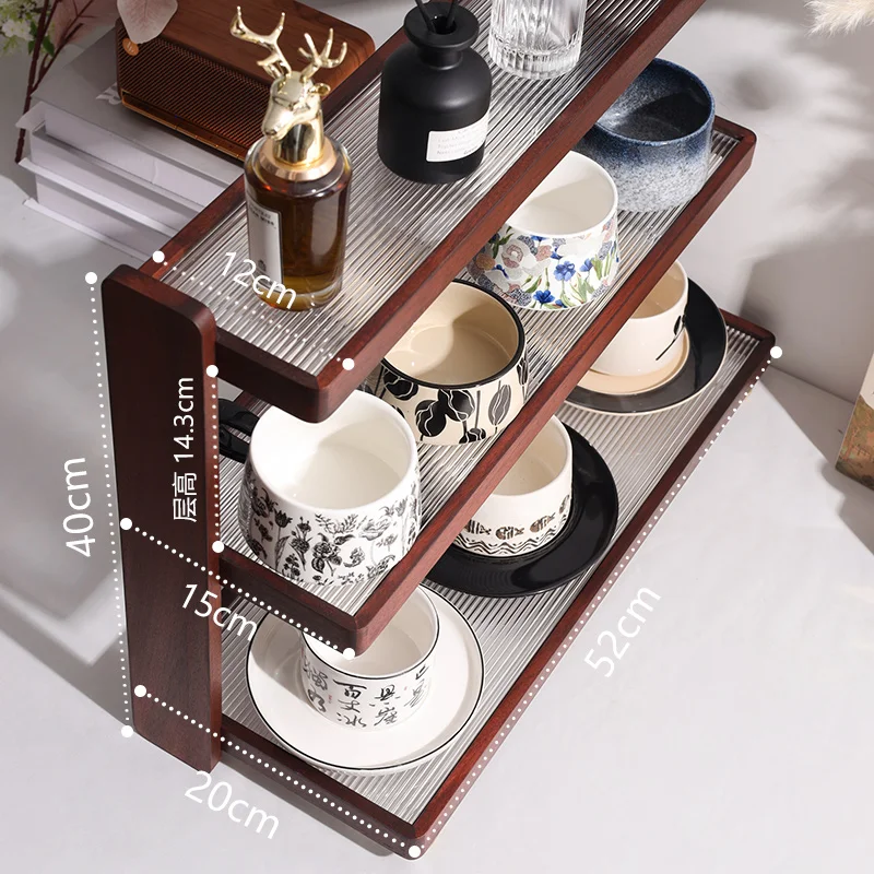 Wooden and Acrylic Multi-Layer Cup Holder, Coffee and Perfume Display Rack, Nordic Style Smart Stackable Storage Organizer