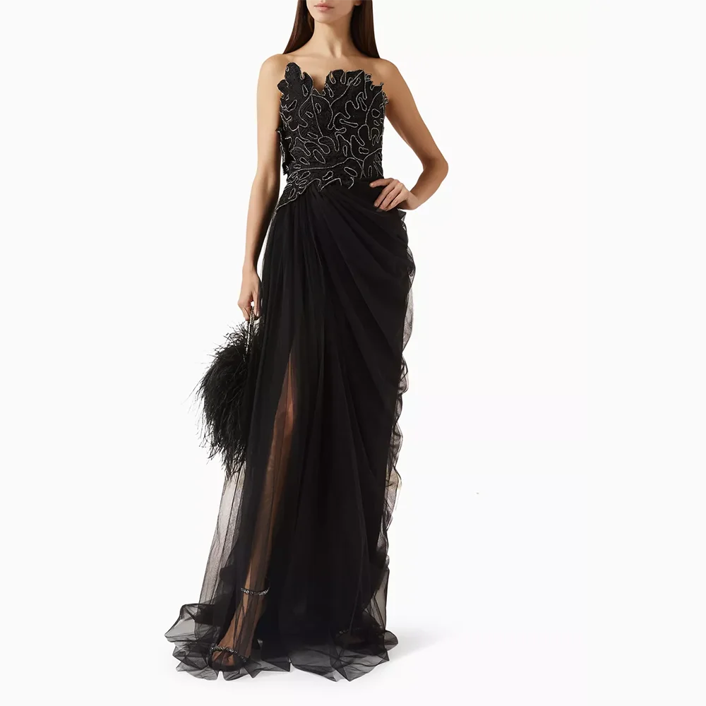 

Простые вечерние платья без бретелек, без рукавов, прямые вечерние платья, элегантные тюлевые платья для выпускного вечера длиной до пола, по индивидуальному заказу 2026