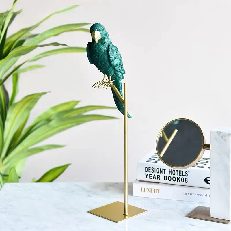 MGT-Resin Parrot Statue, European Style Ornament, Creative Crafts, Home and Office Decoration, Copper Color