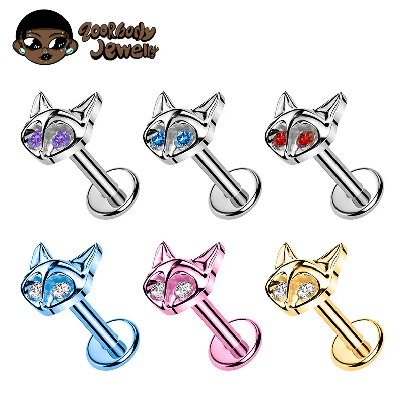 ASTM F136 Titan mit Zirkon Fox Lip Piercing Labret Lab Stud Tragus Ohrstecker Zirkon Knorpel Helix Medusa Monroe Schmuck