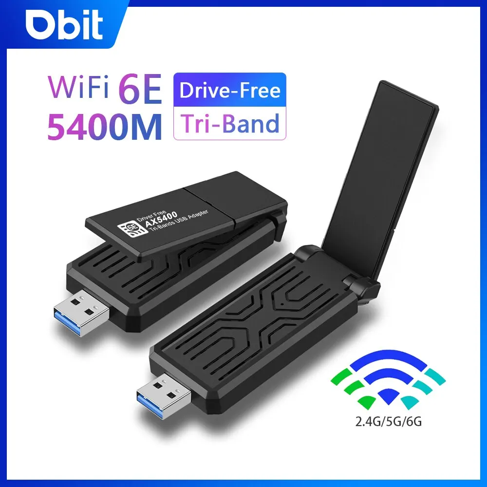 DBIT Wi-fi Adapter AX5400 USB Network Card Wifi 6e Tri-Band Dongle for Pc Desktops Laptop Windows 10 11 Driver Free