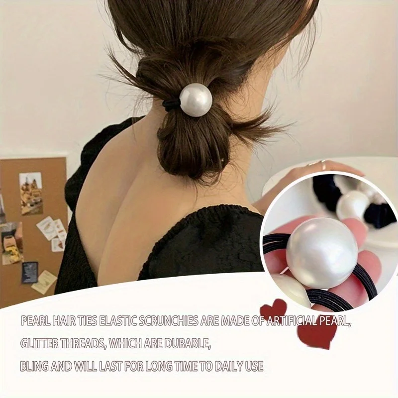 5-Piece Elegant Faux Pearl Headband Set - Stylish Vintage Elastic Ponytail Clip for Women, Black