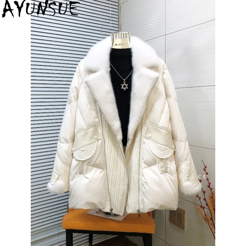 AYUNSUE Down Jackets for Woman Fashion Whole Mink Fur Collar Outerwears Mid-length Women Winter Coats 2026 Woman Clothes Casaco