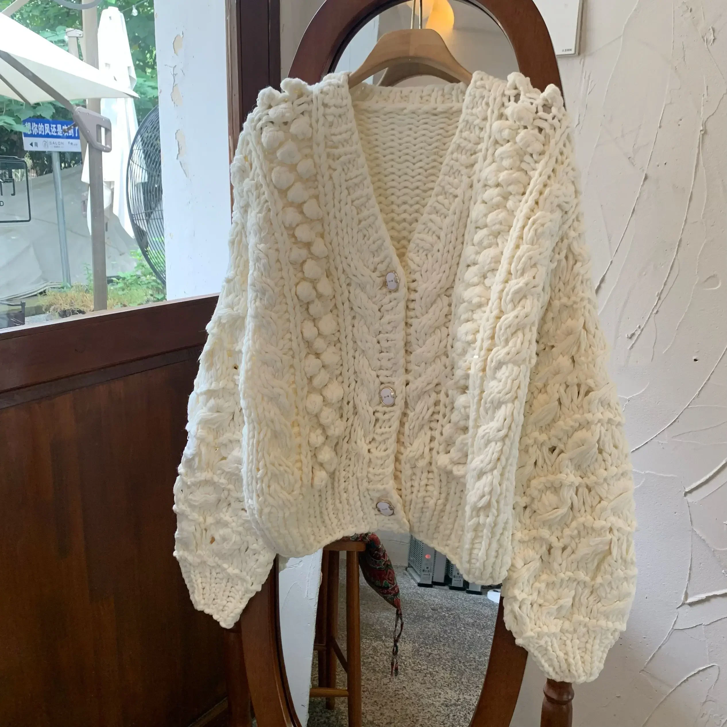 Women Handmade Chunky Bubble Cardigan 2024 Winter Bubble Sweater Knit Outwear