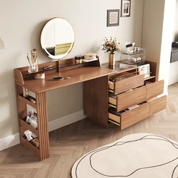 Retro retractable dresser, chest, integrated household small apartment makeup table, bedside storage cabinet, desk with mirror