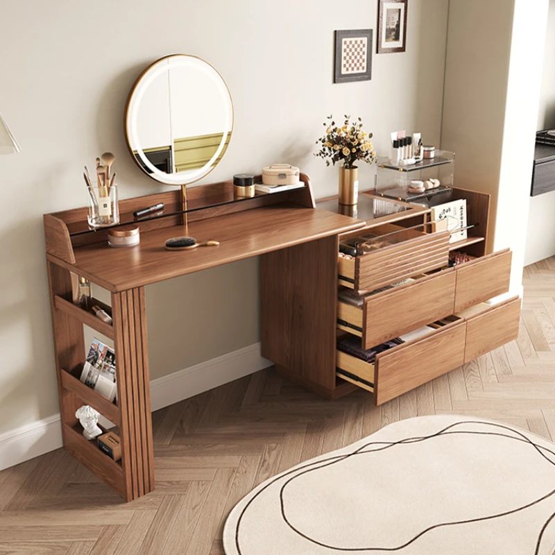 Retro retractable dresser, chest, integrated household small apartment makeup table, bedside storage cabinet, desk with mirror