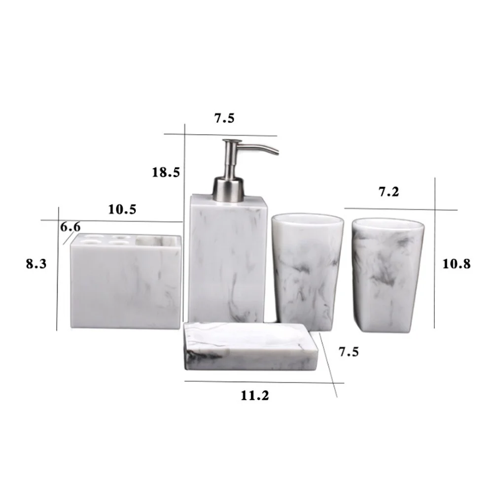 Resin Imitation Marble Bathroom Accessory Set Mouthwash Cup Soap Toothbrush Holder Shampoo Bottle Household Wash Set