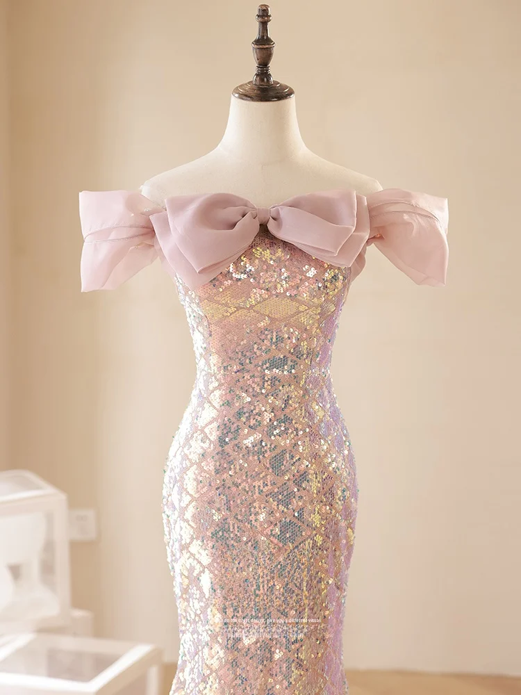 

iny Evening Gown Women's High-End Ele Beautiful Exquisite Lady Par Ball Tailored Skirt Luxury Small ence