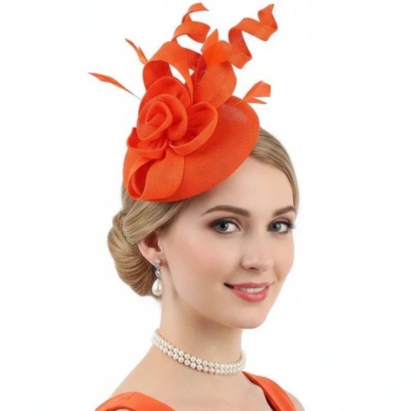 Ladies' Headwear for European and American Brides Outdoor Flower Tea Party Feather Hair Accessories Linen Derby Hat