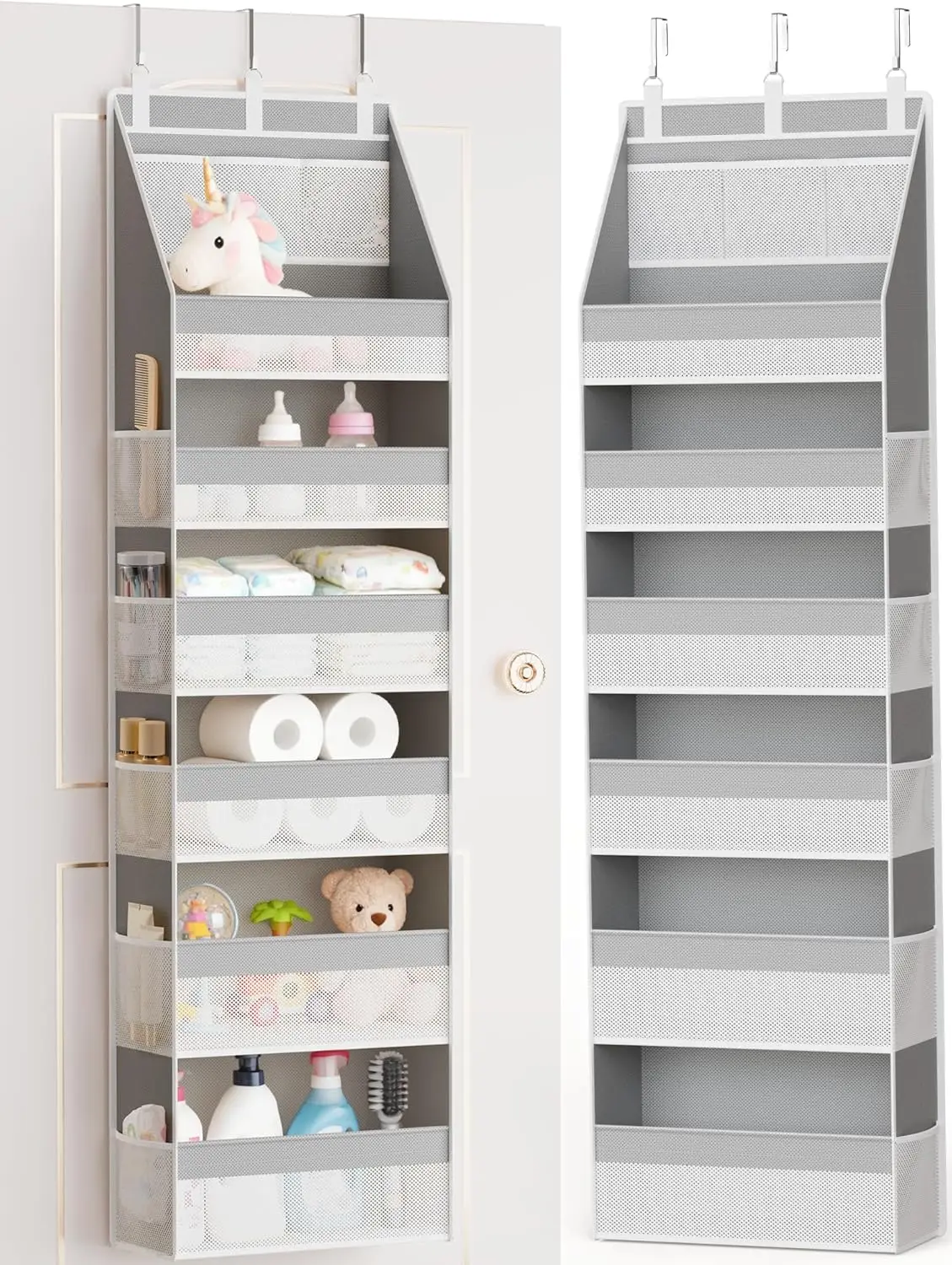 

Органайзер для двери, сверхпрочный подвесной органайзер с 6 полками и 13 сетчатыми карманами, вместимость до 25 кг, для хранения за дверью.