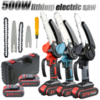 21V Cordless Chainsaw Set 4inch 6inch 2 Chains Replaceable Pruning Saw Mini Chain Saw for Garden Tree Pruning DIY Wood Cutting