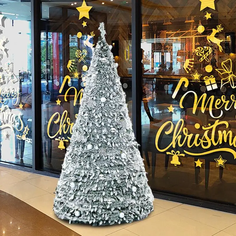 150cm Pop-up Christmas Tree Foldable Flocking Christmas Decoration Snow Tree White for Dining Rooms Christmas Gift