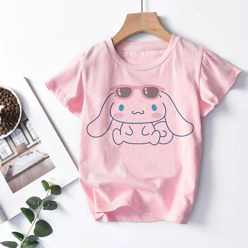 

Pink T Shirt Cinnamoroll Children's T-shirt Kawaii Tshirt Sanrio Anime Cartoon Children Clothes Y2k Tee Shirt Kid Girl Boy Top