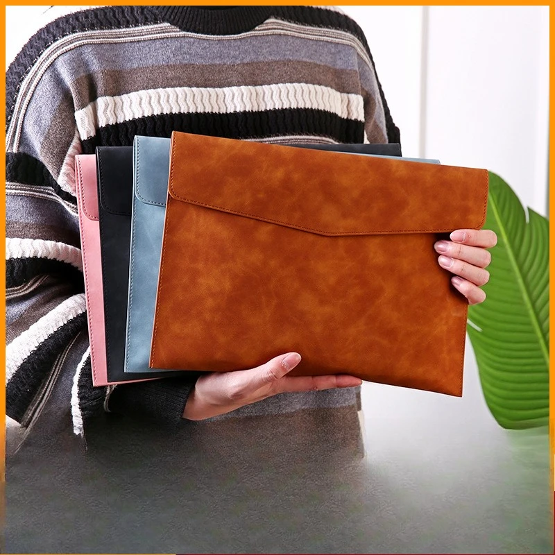 

Сумка для деловых документов из искусственной кожи формата А4, утолщенный водонепроницаемый портфель большой емкости с кнопками для хранения офисных файлов и данных