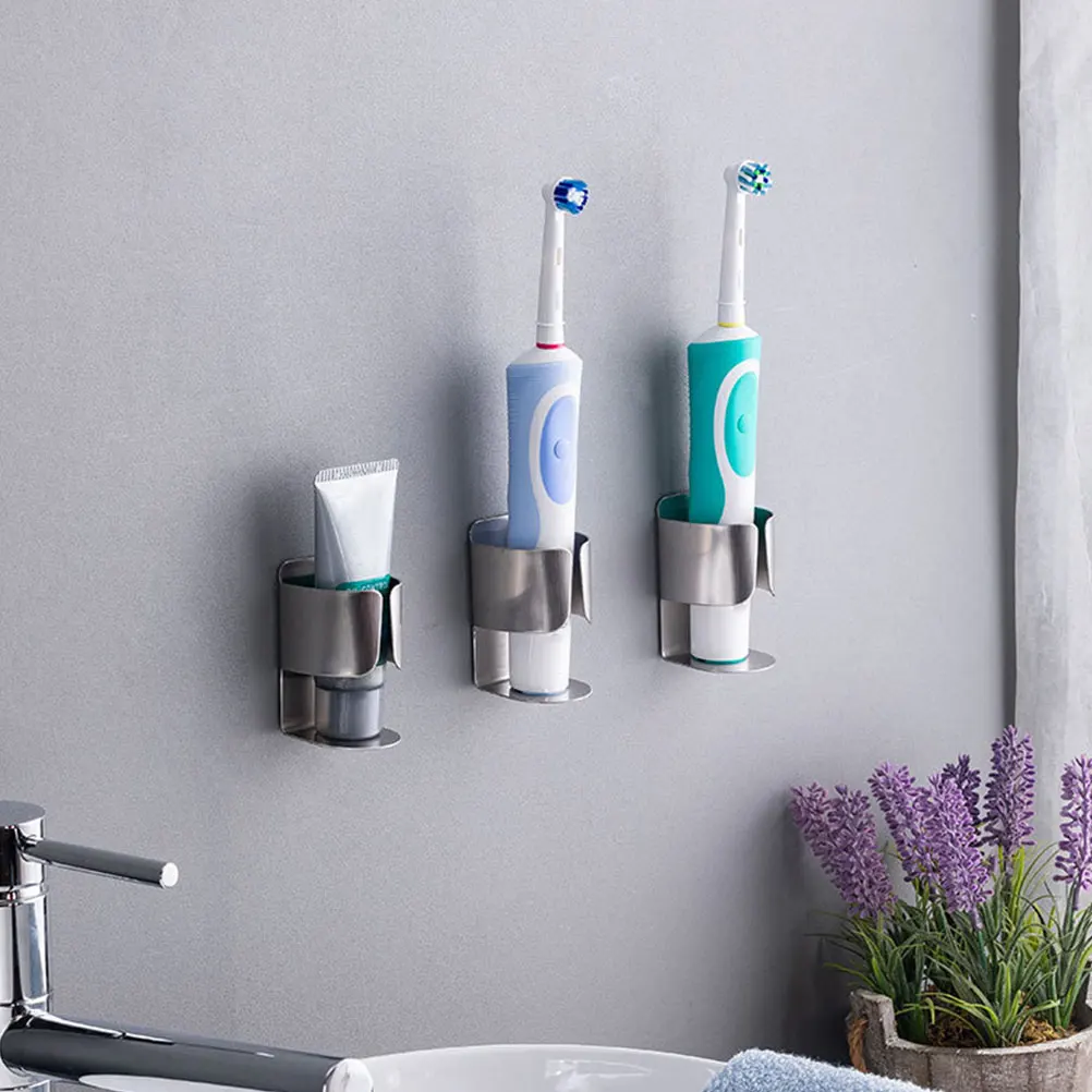 

4pcs Electric Toothbrush Holder Rack Stainless Steel Minimalist Non Punching Waterproof Storage Stand Home Bathroom