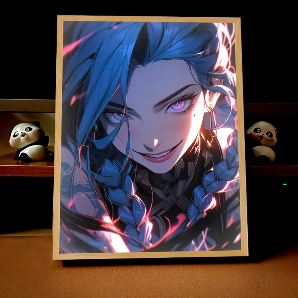 Jinx LED de dibujos animados periféricos de Anime, pintura de luz HD, bisel de imagen, enchufe Usb, atenuación, decoraciones románticas para el hogar, lámpara de noche, regalo