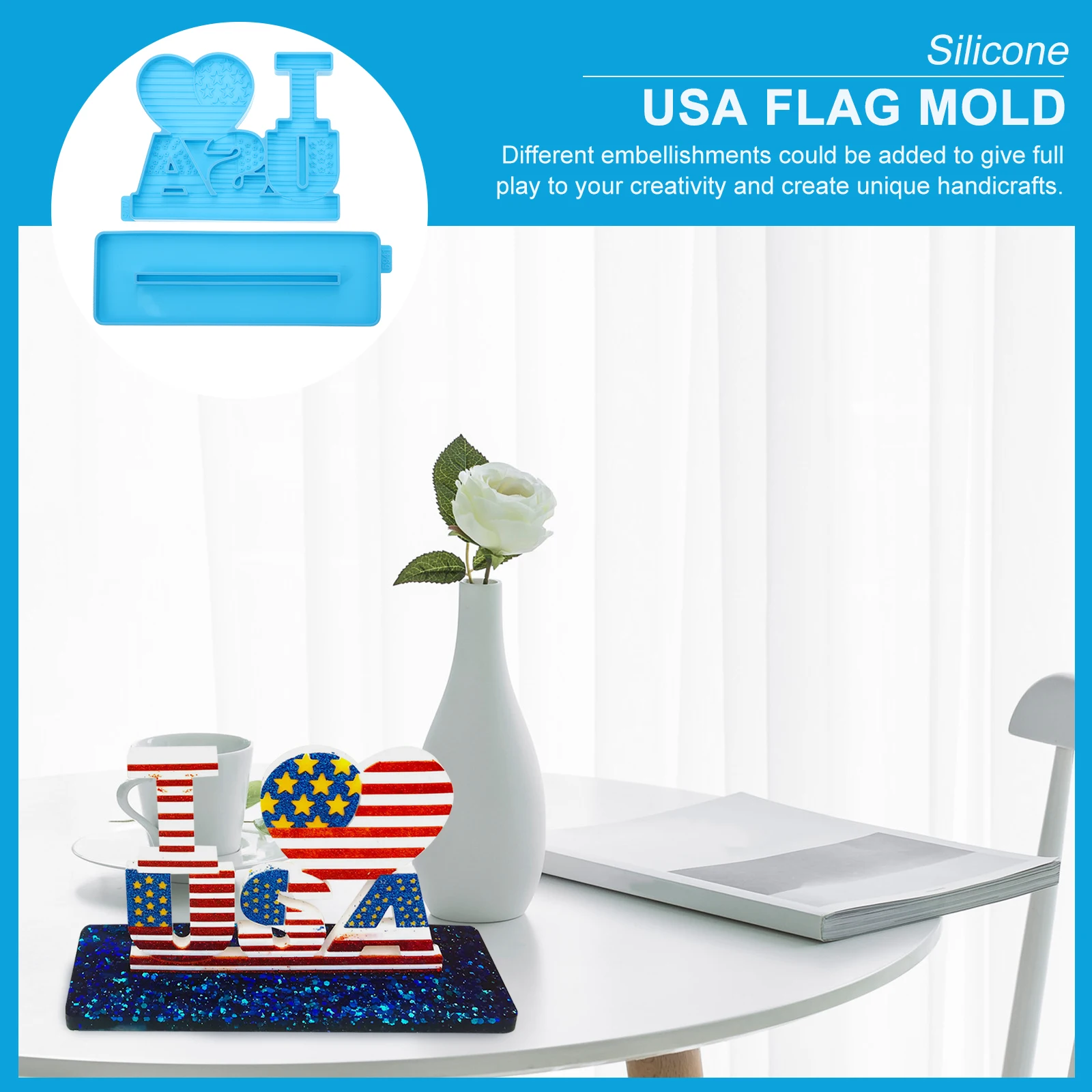 

2pcs Epoxy Silicone Molds DIY Craft Blue Independence Diy Silicone Dad USA Patriotic Jewelry Making Reusable