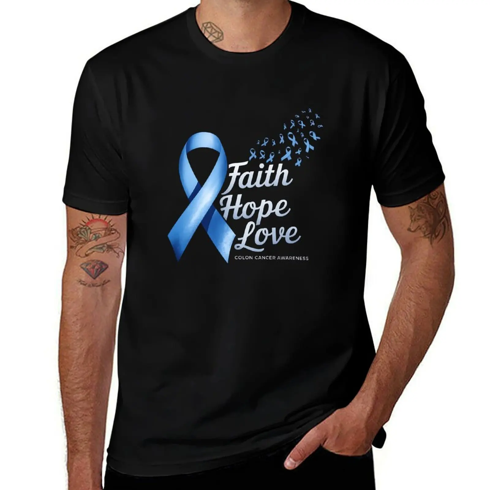 

Blue Ribbon Faith Hope Love Colon Cancer Awareness T-Shirt man clothes oversize t-shirts man Clothing luxury clothes men