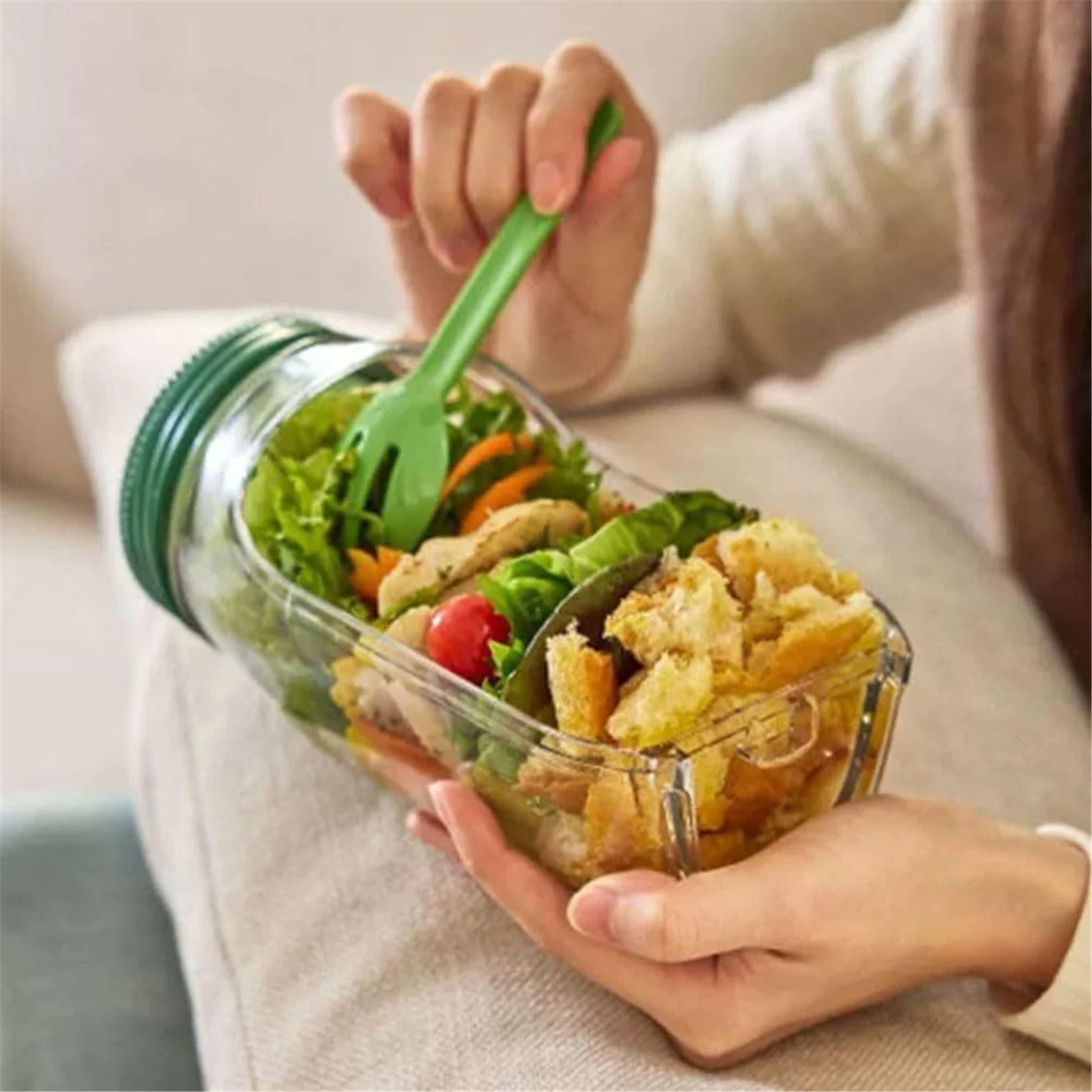 حاوية تزيين مضادة للتسرب مفتوحة من الجانب مع غطاء حاوية تخزين السلطة، حاوية سلطة لملفات تعريف الارتباط والحلوى والسكر والمكسرات