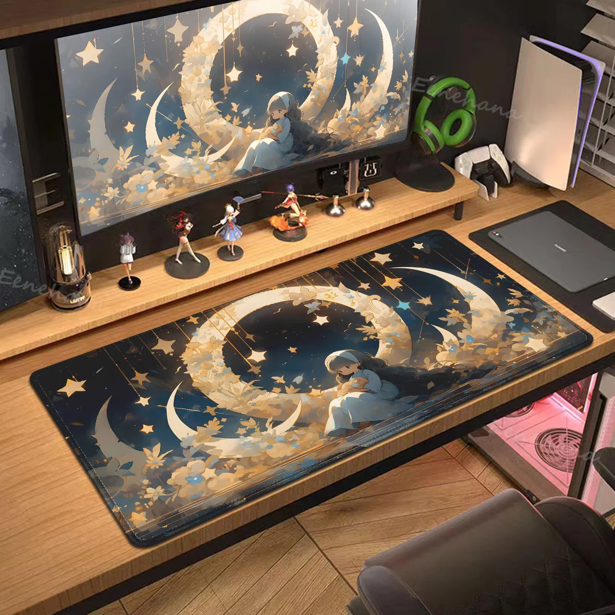 Moon Night Scene Mouse Pad Lock Edge Large Gaming Accessory Mouse Pad Gamer Keyboard Mat Mouse Mat Rubber Desk Mat Moon Mausepad