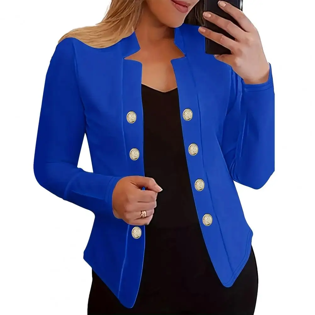 Women Coat Notch Collar Cardigan Button Decor Thick Warm Formal Business Style OL Office Coat