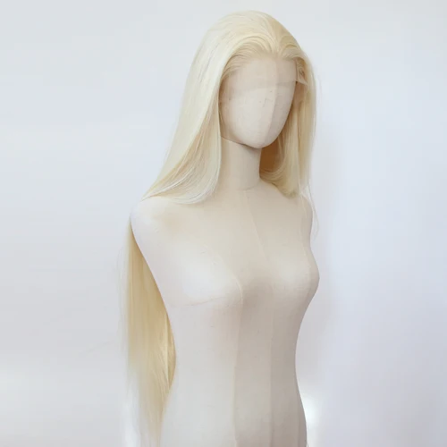 Imagen 2 del producto Peluca con malla frontal sintética rubia, 40 pulgadas, larga y recta, rubia 613, peluca sintética con malla frontal, línea de cabello Natural prearrancada