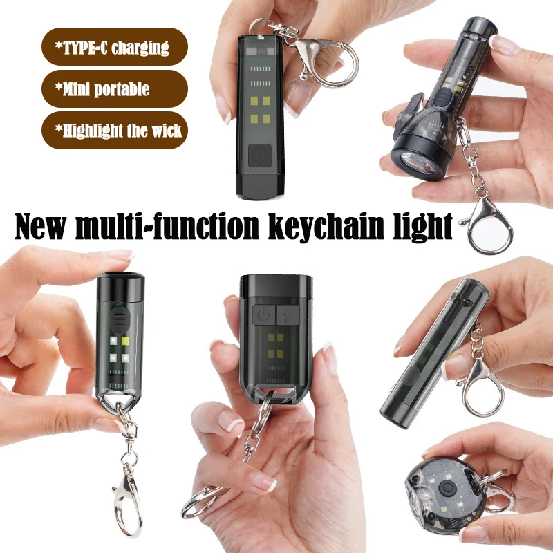 2023 Portable keychain light Type-C charging outdoor high-lighted small steel cannon dual light source light mini flashlight