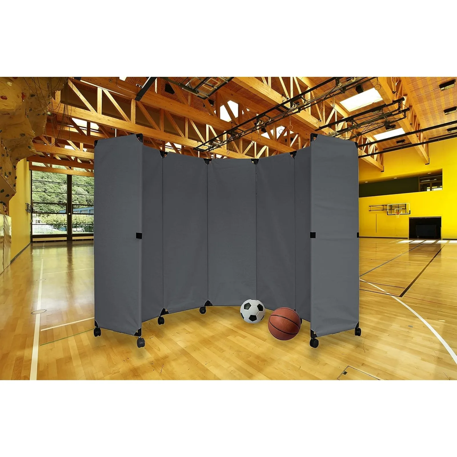 US MP10S Portable Folding Wall Partition | Economical 5 Panel Design | Portable Room Divider On Wheels | Adjustable,