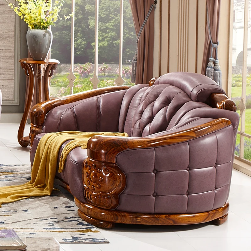 European sofa Wujin wooden sofa solid wood villa high-end American sofa imported leather sofa