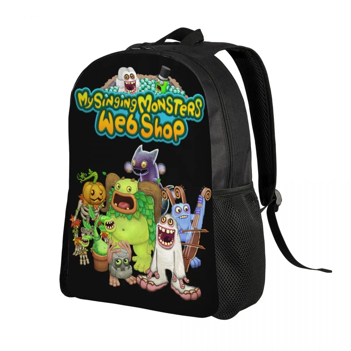 사용자 정의 3D 인쇄 내 노래 괴물 배낭 소년 소녀 학교 대학 여행 가방 남성 여성 Bookbag 15 인치 노트북에 적합