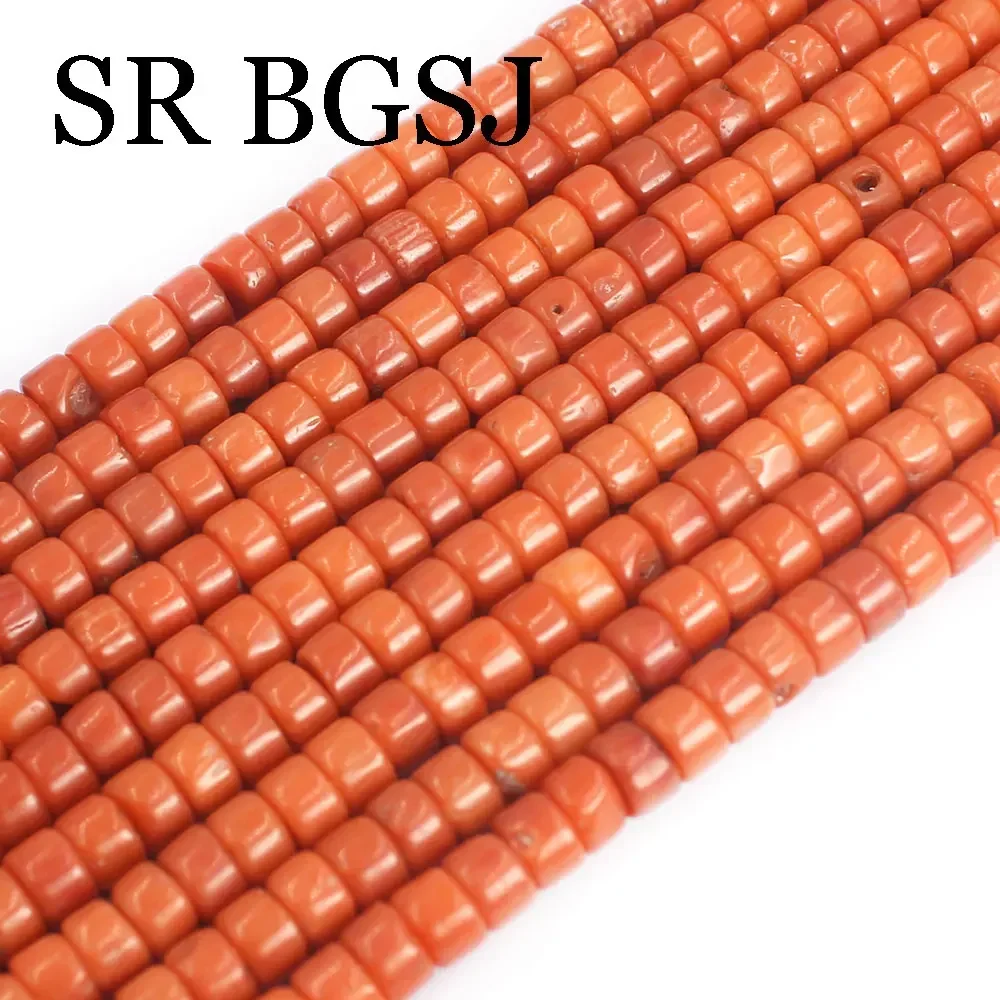 4x6mm Vintage Drum Rondelle Column Jewelry Making Genuine Natural Small Spacer Orange Sea Bamboo Coral Beads 15\