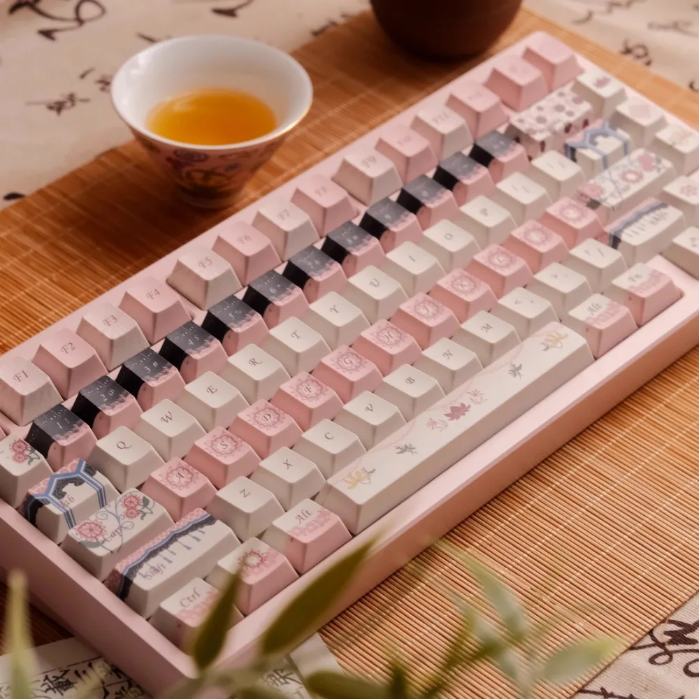 Peach Blossoms Beam Porcelain Theme Keycap Set 140Keys PBT Custom Cherry Profile Key Cap for Mechanical Keyboard Accessories