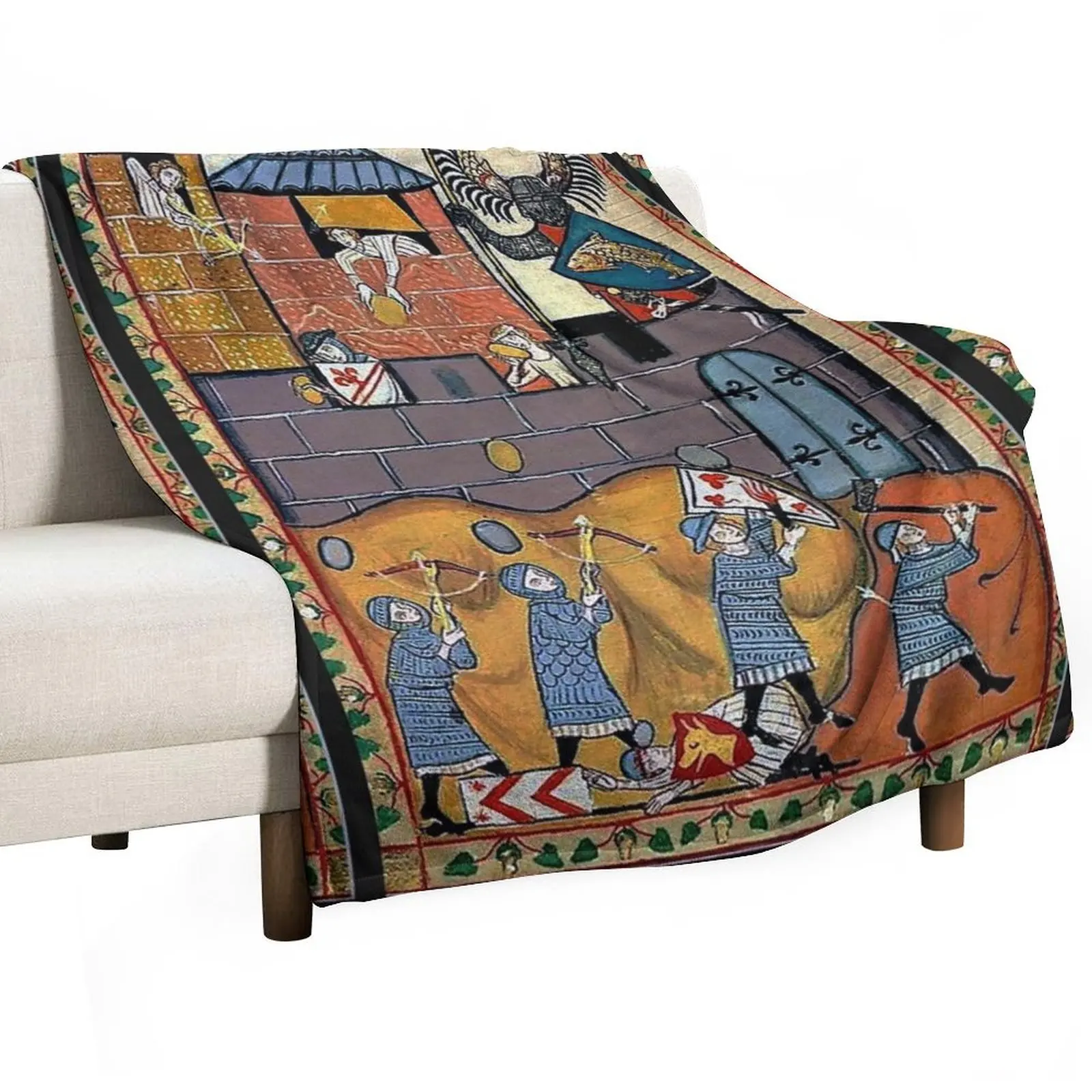 German Medieval Siege Battle Scene Throw Blanket Picnic warm for winter Bed covers Decorative Beds Blankets