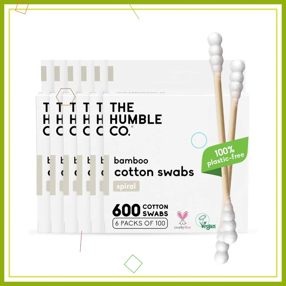 Bamboo Cotton Swabs with Spiral Design, 600 Count - Ear Care, Makeup & Baby Use - Eco-Friendly Travel Essentials