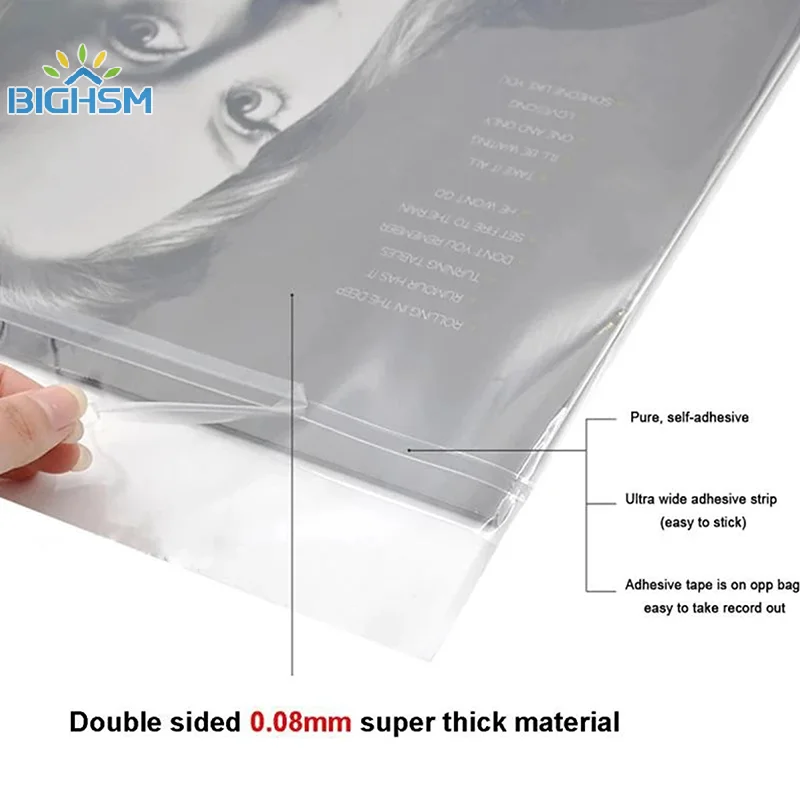 50Pcs Clear Vinyl Record Protecter Cover LP Vinyl Record Self Adhesive Bag Plastic Outer Sleeves For CD Tape Duatproof Covers