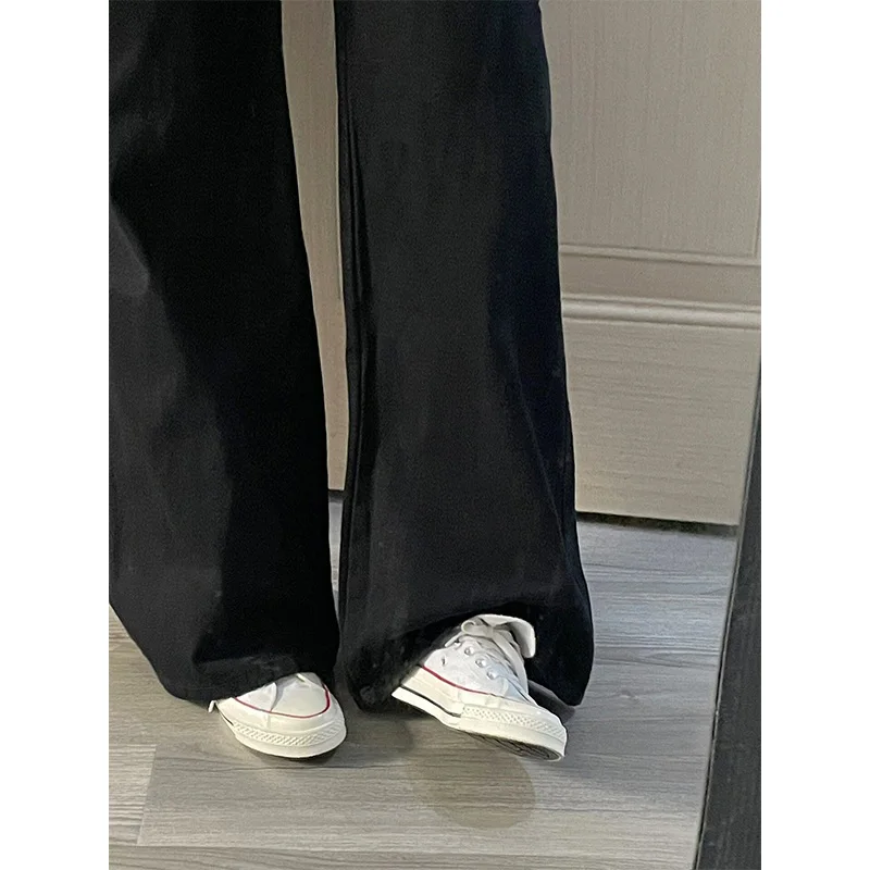 

Черные широкие джинсы с высокой талией, женские осенне-зимние свободные брюки прямого кроя, утягивающие универсальные большие размеры, модные