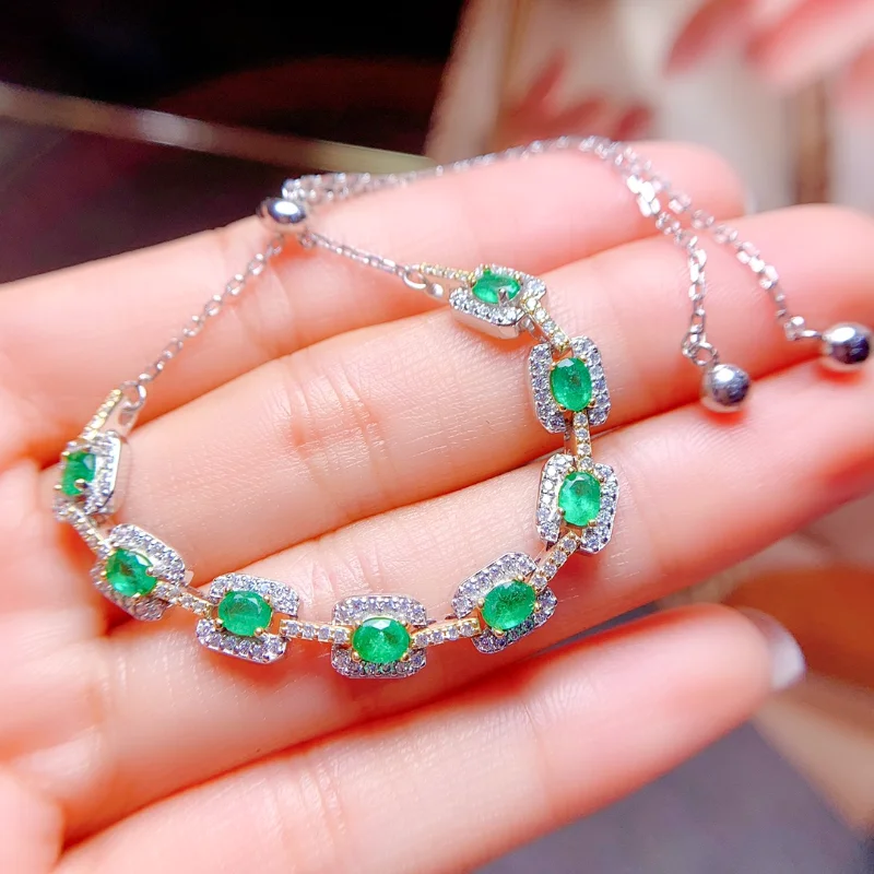 

2023 Natural emerald Bracelet for Women Genuine Gemstone Real 925 Sterling Silver Bracelets Jewelry Valentine Love Gift