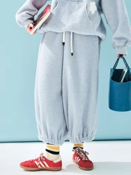 IMAKOKONI original design elastic waist blue loose casual warm lace up pants for women 244877