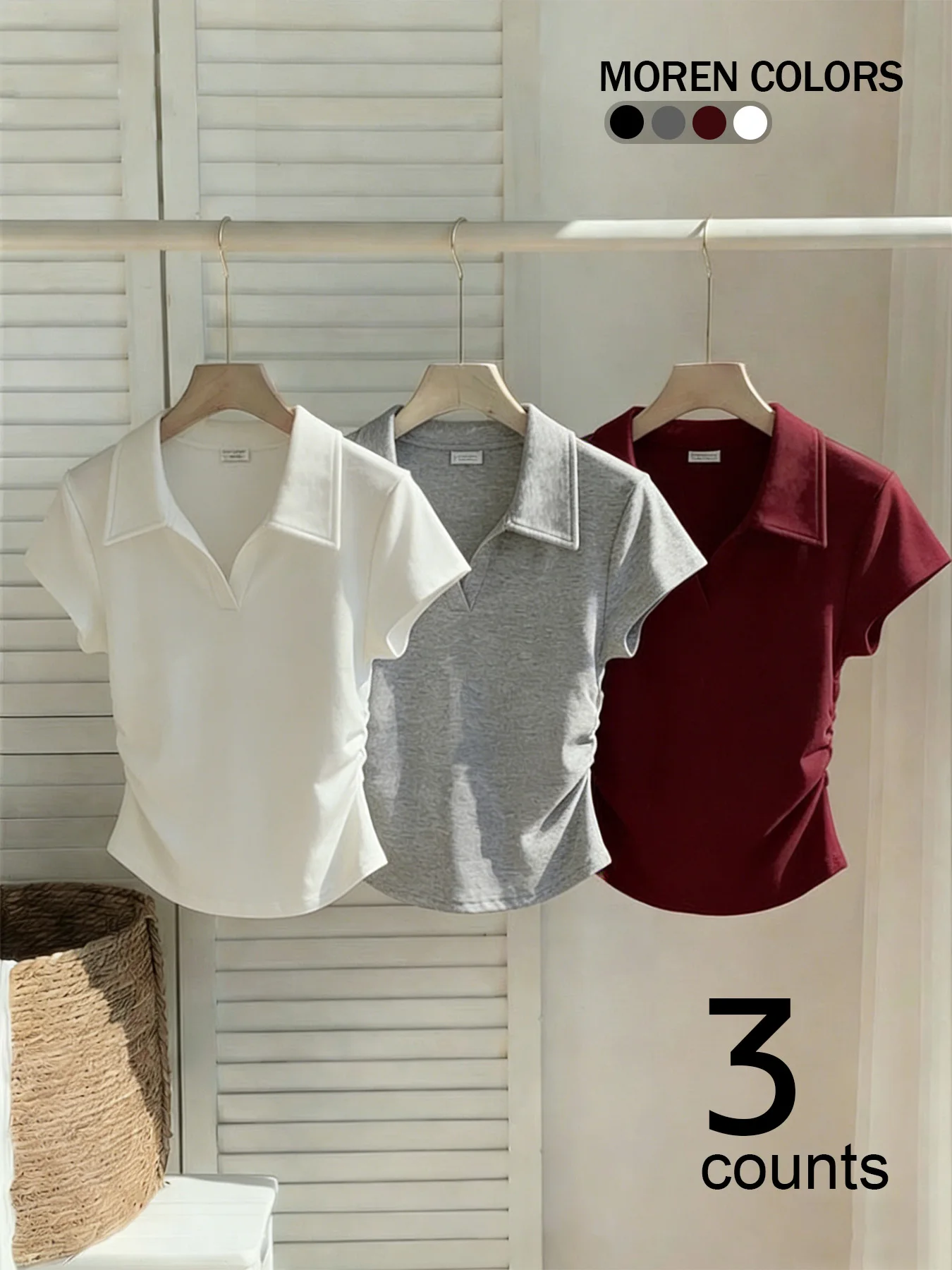 3-Pack Women's Casual Fitted Polo Neck Short Sleeve Tops, Comfortable Soft Fabric, Ideal for Outdoor, Shopping, Parties, Summer