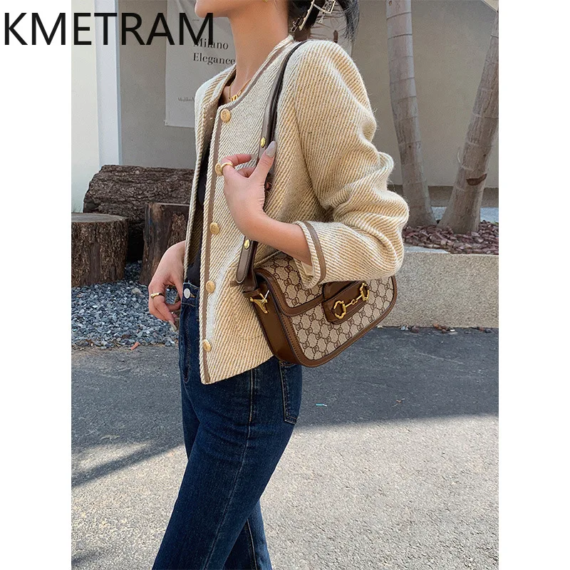 KMETRAM Natural Wool Tweed Jackets High Quality New in Outerwear 2024  All Match Coat Fall Clothes Women Chaquetas Para Mujer