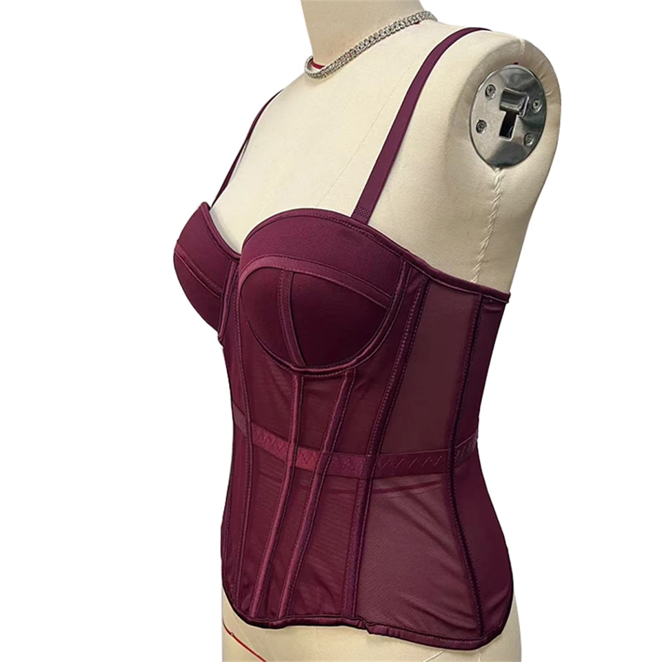 Becirzet Elegantes Formgebendes Sexy Spitzenkorsett Damen-Bustier Taillentrainer Schlankes Crop-Top Körperformer Mehrfarbiger Fischgräten-BH – Detail 11