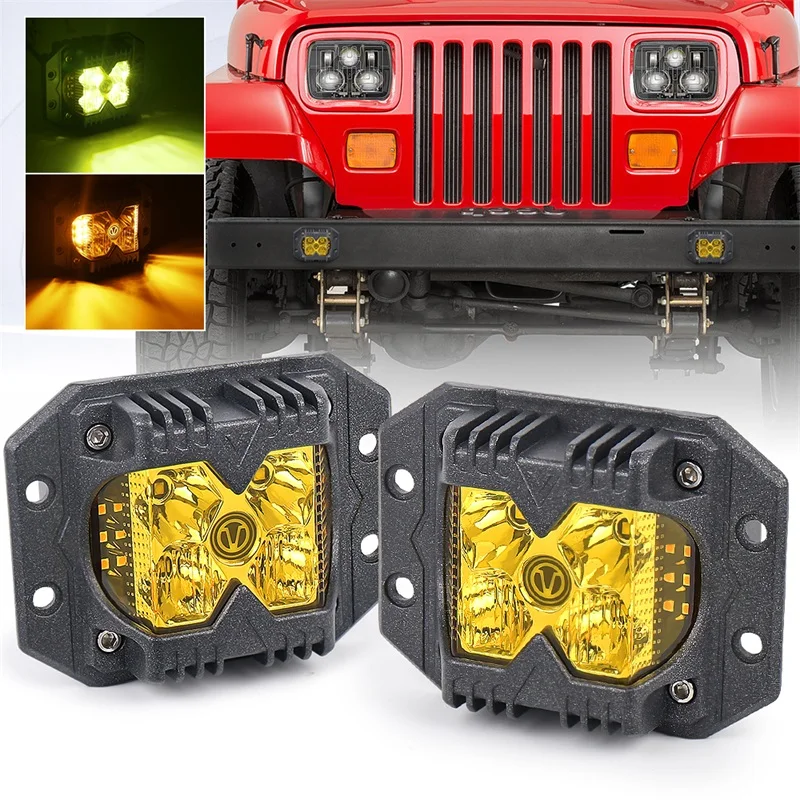 Auto Lighting Systems Off Road Led Side Shooter Strobe Light 3 Inch Flush Mount Work Light for Jeep Truck ATV Boat