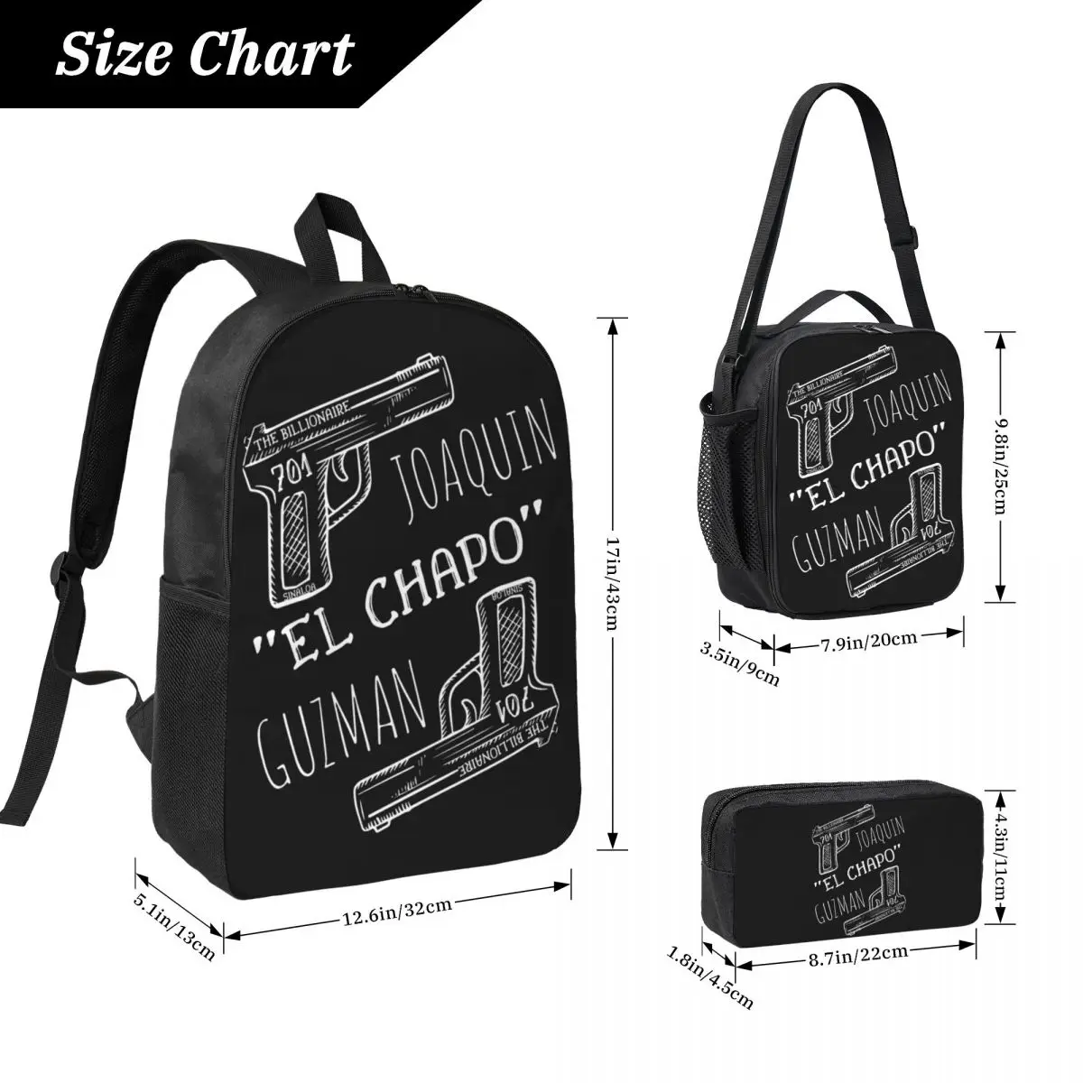 Joaquin El Chapo Guzman Narcos Crime TV Pablo Escobar Backpack BookBag School Bag Shoulder 3ps Insulated Lunch Bag Pencil Case