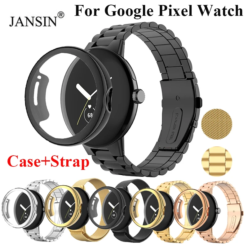 Case+Strap For Google Pixel Watch 2 1 Screen Protector Stainless Steel Bracelet Watch Cover For Pixel Watch Metal Strap Bumper