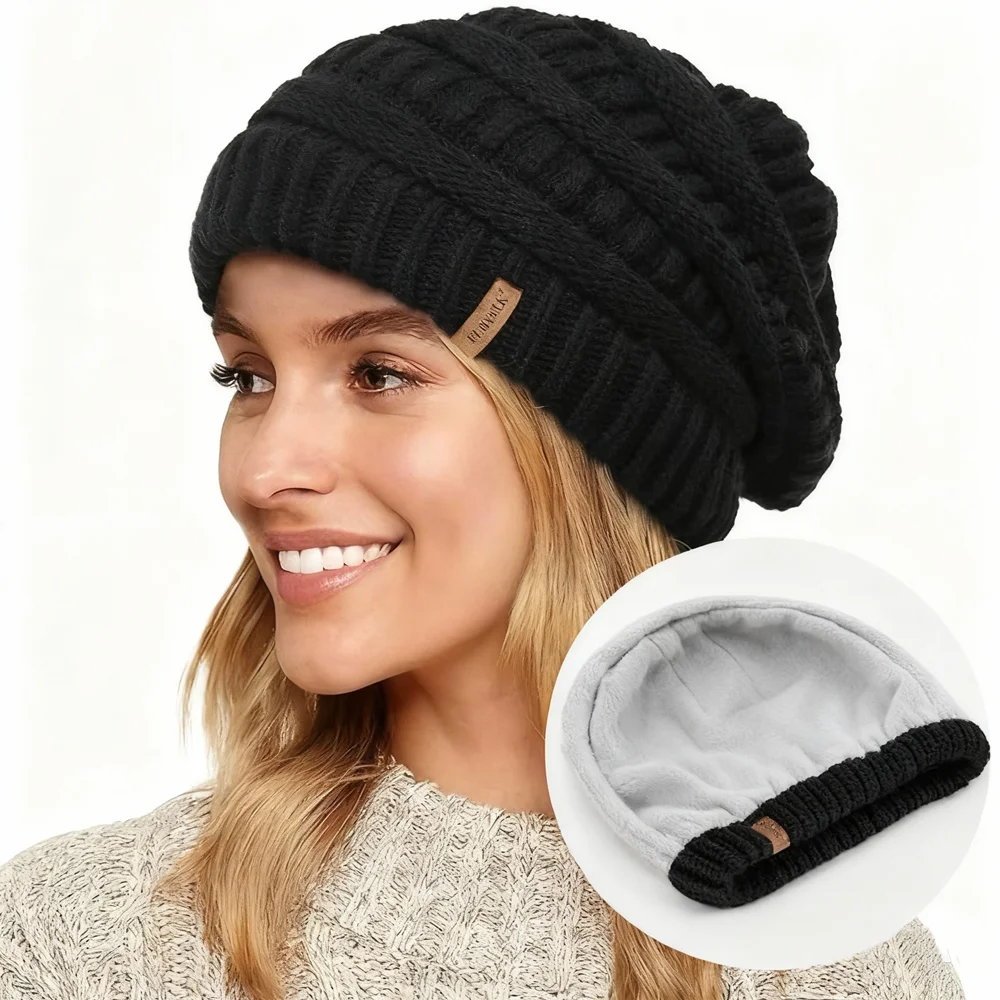 FURTALK موضة صوف مبطن قبعات صغيرة دافئة المرأة مترهل تصميم مزدوج الطبقات C-نمط محبوك قبعة تزلج على شكل جمجمة الشتاء البارد #1