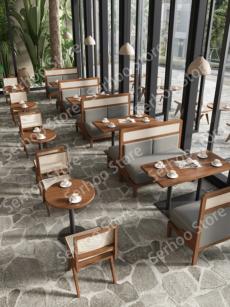 

Solid wood braided rattan Chandigarh chair tavern milk tea coffee shop western restaurant casual dining bar table and chair