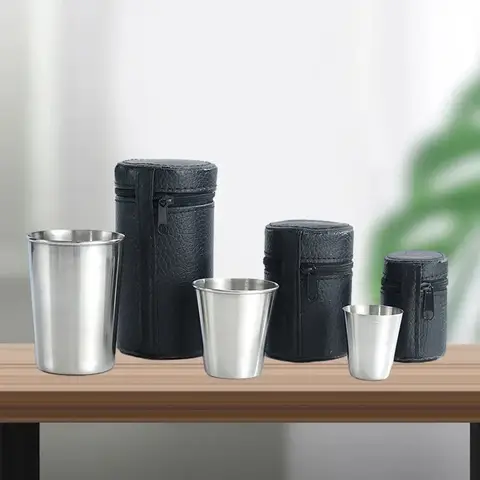 2025 4 Uds. Tazas de acero inoxidable para viajes al aire libre, Mini vasos para whisky, vino con estuche, vasos portátiles de 30ml/70ml/170ml